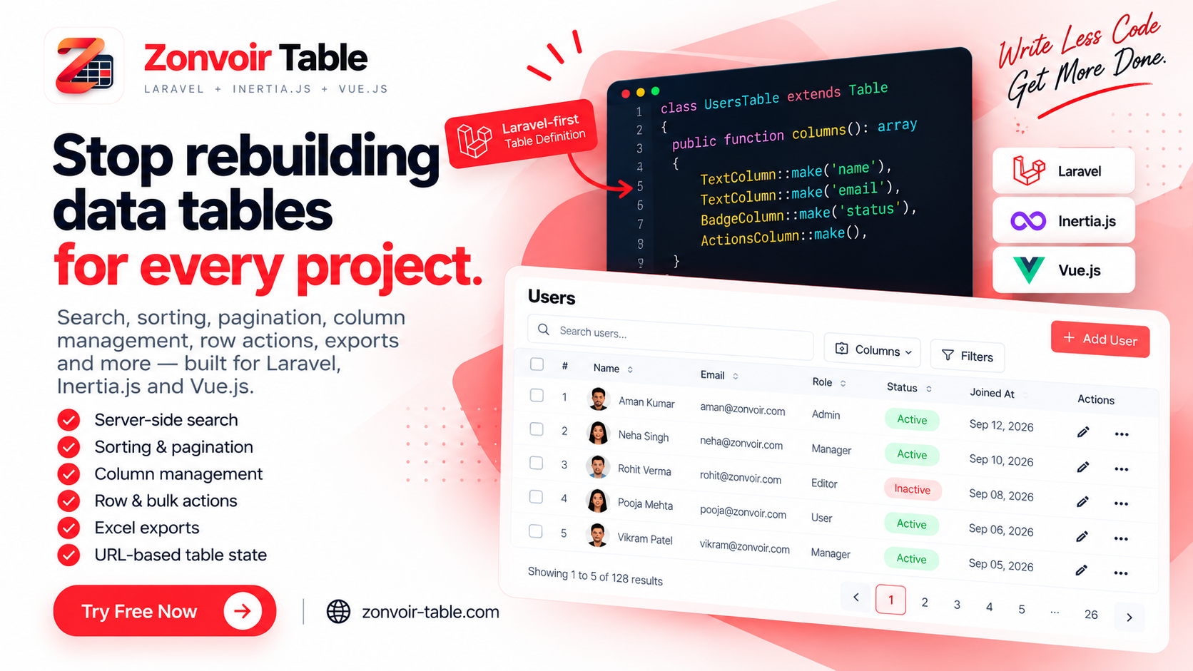 Build Laravel Data Tables with Inertia.js and Vue 3