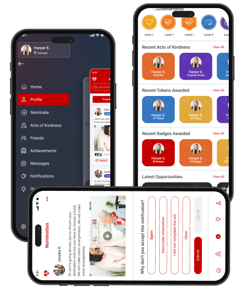 Agape Acts: You can applaud acts of kindness, add friends, and send kind Features